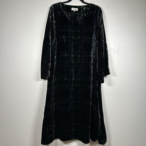 Sahara Velvet Jersey Dress Lagenlook Green Purple Tartan Check Size 3 US 10-12